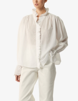 Shop Soeur Women's White Daisya Fluted-cuff Cotton Shirt