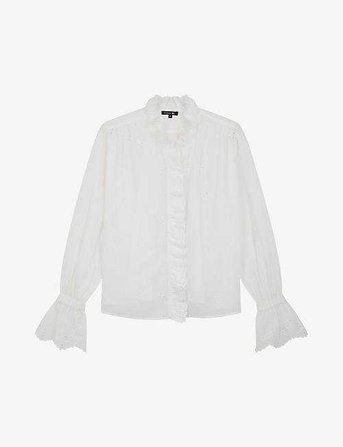 SOEUR: Daisya fluted-cuff cotton shirt