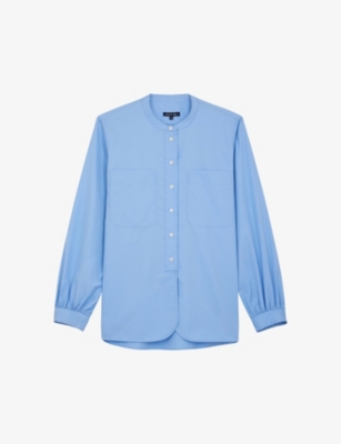 Soeur Womens Blue Laurette Gathered Cotton Shirt In Blue