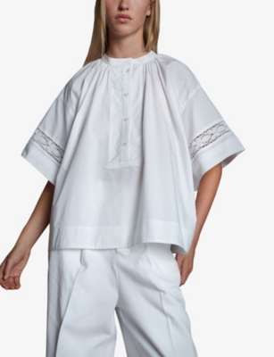 Shop Soeur Albane Embroidered-panel Relaxed-fit Cotton Blouse In Blanc