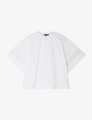 Shop Soeur Albane Embroidered-panel Relaxed-fit Cotton Blouse In Blanc