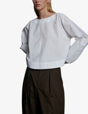 Shop Soeur Women's Blanc Armande Round-neck Wide-cuff Cotton Blouse