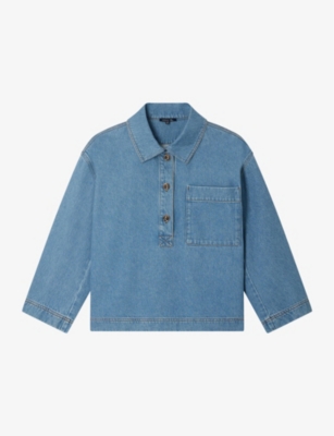 SOEUR: Austin button-neck boxy denim shirt