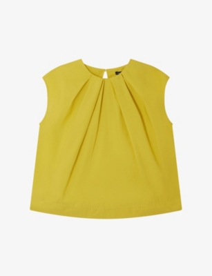 Shop Soeur Women's Jaune Dore Annie Gathered-neck Sleeveless Cotton-poplin Blouse