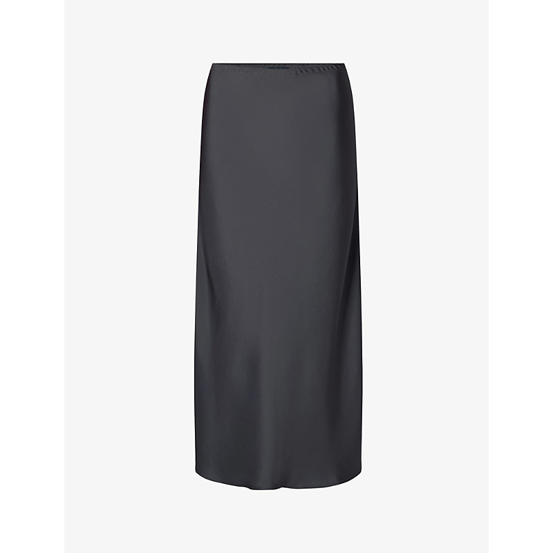 Shop Soeur Women's Gris Fonce Fever Elasticated-waist Satin Midi Skirt