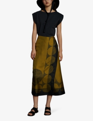 Shop Soeur Women's Kaki/noir Tensi Graphic-print Silk Maxi Skirt
