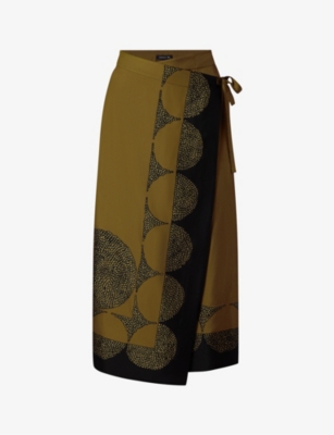 Shop Soeur Women's Kaki/noir Tensi Graphic-print Silk Maxi Skirt