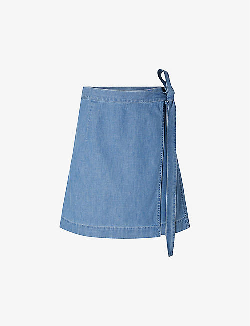 SOEUR: Aime high-rise self-tie denim mini skirt