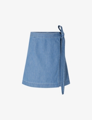 Soeur Womens Bleu Aime High-rise Self-tie Denim Mini Skirt