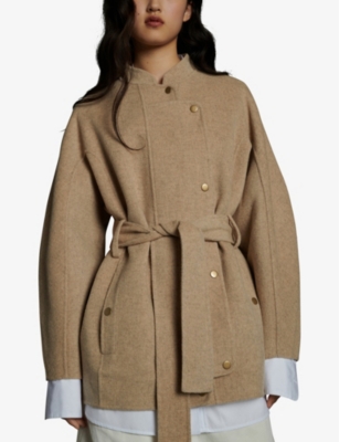 Shop Soeur Women's Beige Chine Prusse Double-faced Wool-blend Coat