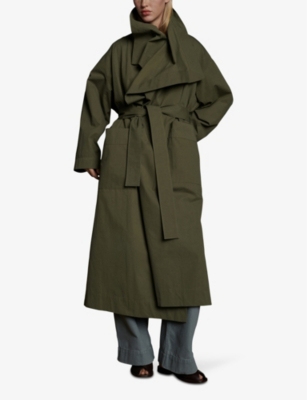 Shop Soeur Women's Vert De Gris Albatros Wide-collar Relaxed-fit Cotton Coat