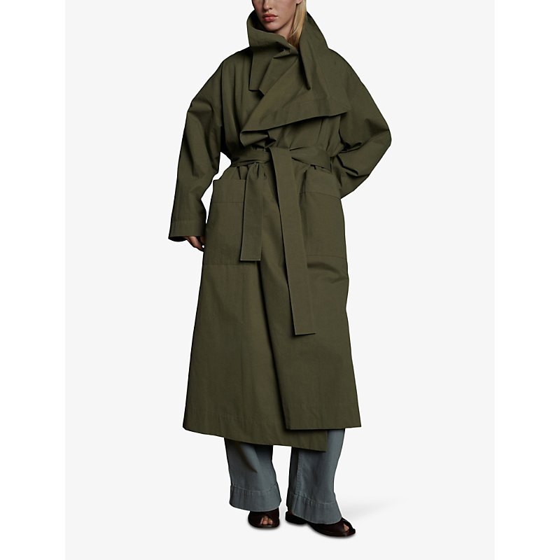 Shop Soeur Women's Vert De Gris Albatros Wide-collar Relaxed-fit Cotton Coat