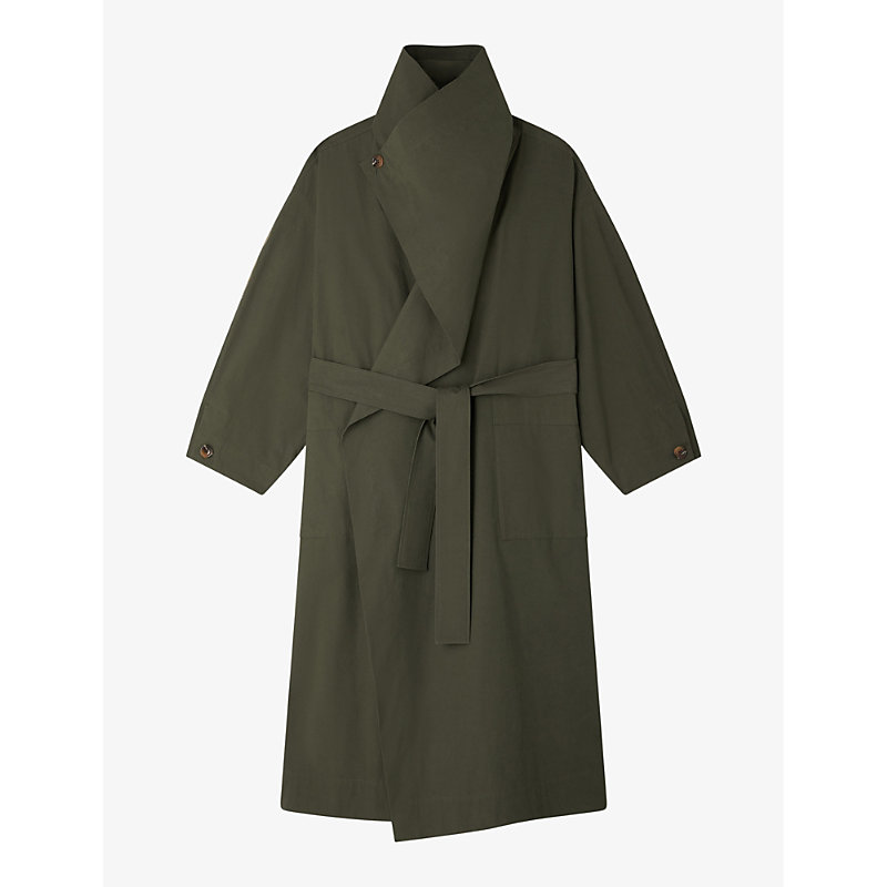 Soeur Womens Vert De Gris Albatros Wide-collar Relaxed-fit Cotton Coat