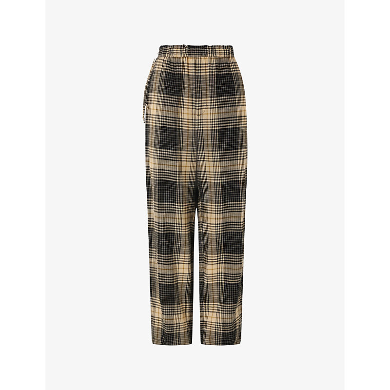 Soeur Andreas High-rise Checked Cotton Trousers In Noir/ecru