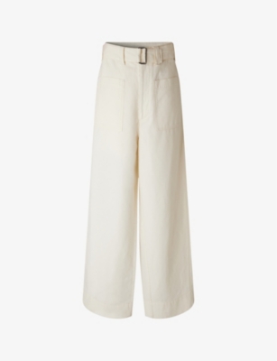 Shop Soeur Vagabond Wide-leg High-rise Cotton-blend Trousers In Craie
