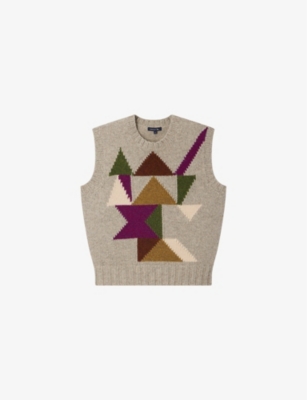 SOEUR: Arty graphic-motif sleeveless wool jumper