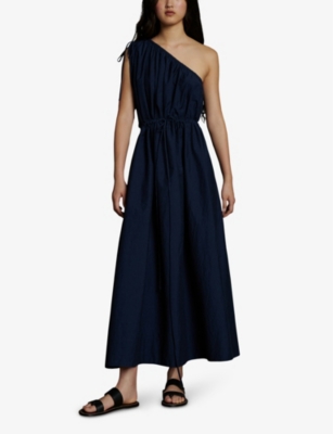 Shop Soeur Women's Bleu De Chine Ashley One-shoulder Cotton-blend Midi Dress