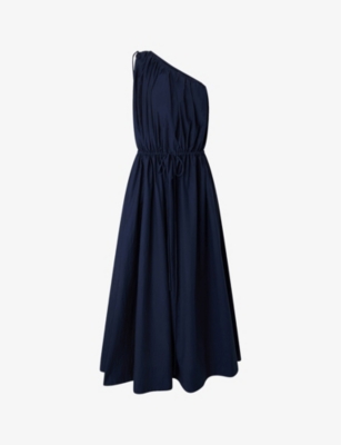 Shop Soeur Ashley One-shoulder Cotton-blend Midi Dress In Bleu De Chine