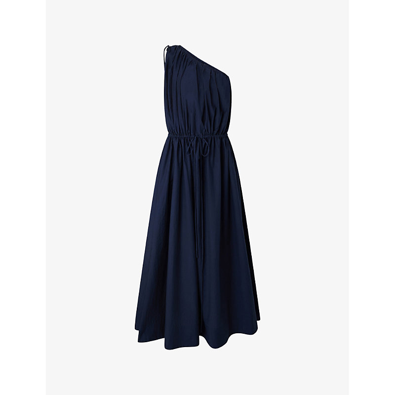 Shop Soeur Women's Bleu De Chine Ashley One-shoulder Cotton-blend Midi Dress