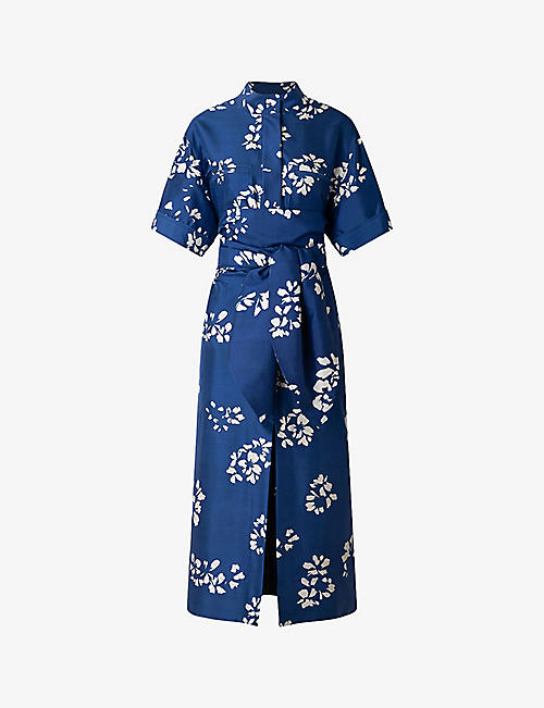 SOEUR: Andora floral-print self-tie silk midi dress