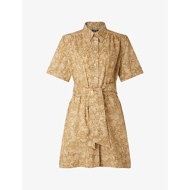 Soeur Maud Floral-pattern Short-sleeve Cotton Mini Dress In Beige/ecru