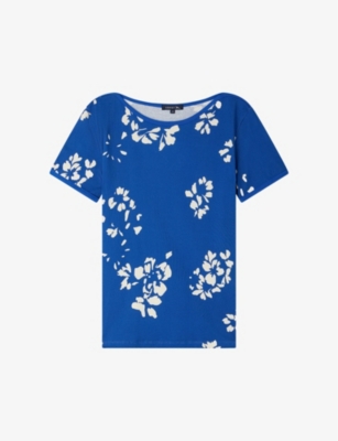 Soeur Albi Floral-print Organic-cotton T-shirt In Bleu/ecru