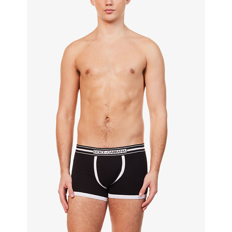 Shop Dolce & Gabbana Branded-waistband Stretch-cotton Boxers In Black/white