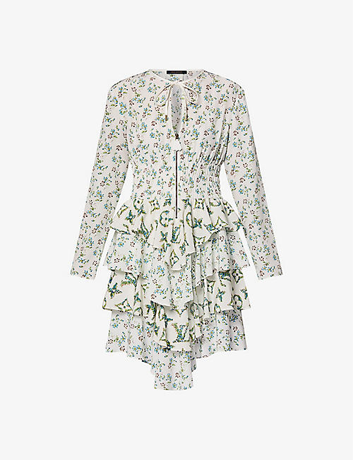 LOUIS VUITTON: Floral-print tiered silk-blend midi dress