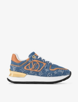 LOUIS VUITTON: Neo Run Away denim and leather low-top trainers