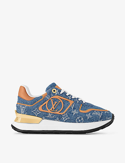 LOUIS VUITTON: Neo Run Away denim and leather low-top trainers