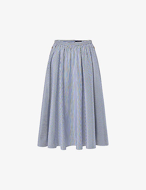 LOUIS VUITTON: Striped flared-hem silk midi skirt