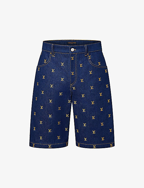 LOUIS VUITTON: Signature logo-embroidered regular-fit denim shorts