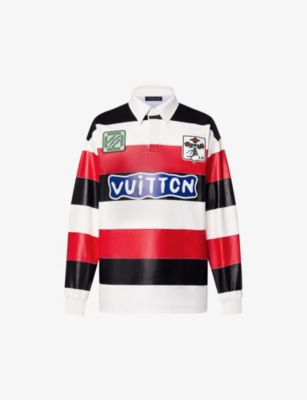 LOUIS VUITTON: Stripe-pattern brand-embroidered leather top
