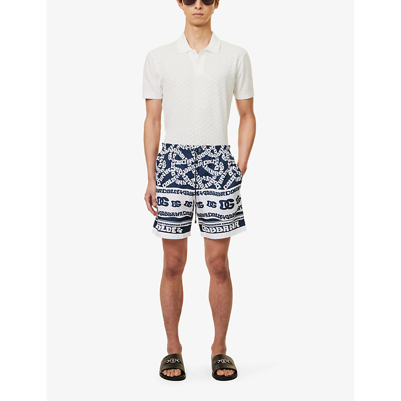 Shop Dolce & Gabbana Graphic-print Relaxed-fit Swim Shorts In Dg Marina F.blu