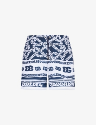 Shop Dolce & Gabbana Men's Dg Marina F.blu Graphic-print Relaxed-fit Swim Shorts