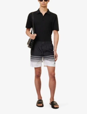 Shop Dolce & Gabbana Men's Dg Nero Fdo Bco Striped Brand-print Swim Shorts
