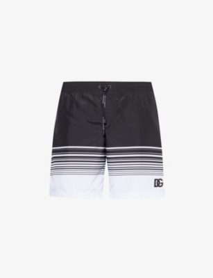 Shop Dolce & Gabbana Men's Dg Nero Fdo Bco Striped Brand-print Swim Shorts