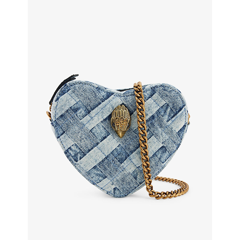 Kurt Geiger London Womens Denim Kensington Heart-shape Denim-blend Cross-body Bag