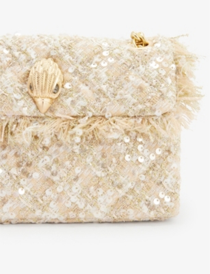 Shop Kurt Geiger London Womens Champagne Kensington Mini Tweed Shoulder Bag