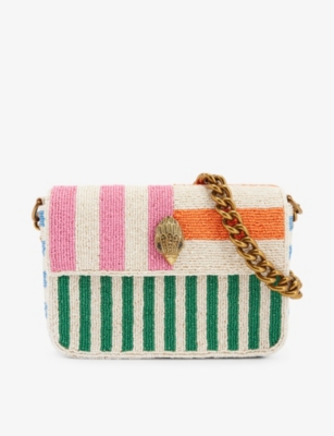 Kensington striped bead-embellished cotton shoulder bag