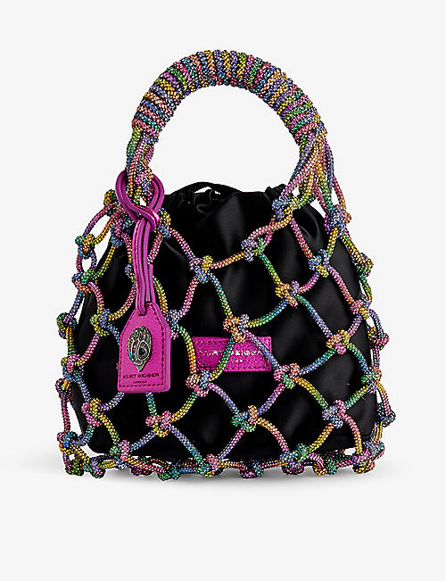KURT GEIGER LONDON: Macramé Crystal satin top handle bag