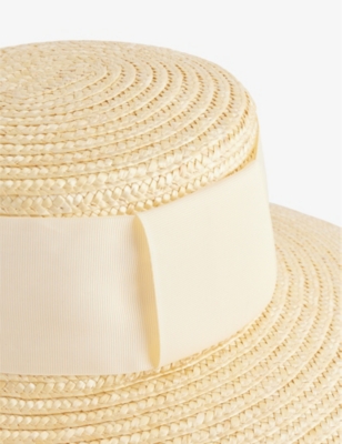 BOUTIQUE BONITA: Boater ribbon-embellished wide-brim straw hat