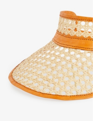 Boutique Bonita Womens Cream And Tan Leather-trimmed Rattan Visor Hat In Cream And Tan