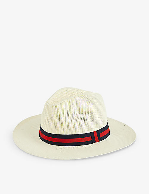 BOUTIQUE BONITA: Striped ribbon-embellished paper fedora hat