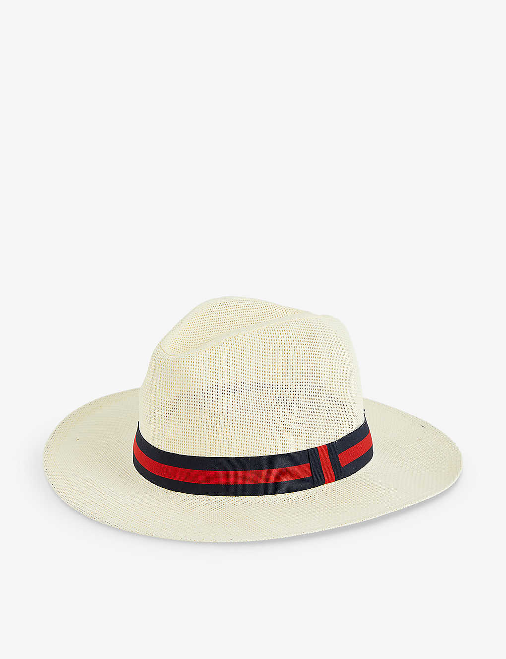 Boutique Bonita Striped Ribbon-embellished Paper Fedora Hat In Navy & Red Stripe Band