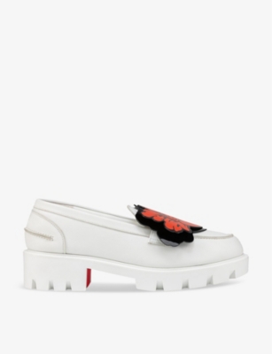 Christian Louboutin X Shun Sudo Button Flower Moc Toe Lug Loafer In Bianco