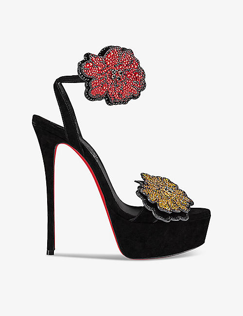 CHRISTIAN LOUBOUTIN: Christian Louboutin x Shun Sudo Loubi Queen 150 flroal-embellished heeled sandals