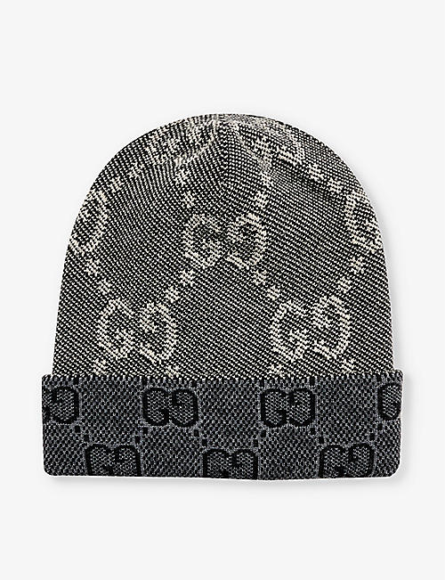 GUCCI: Double G brand-pattern wool-knit beanie hat