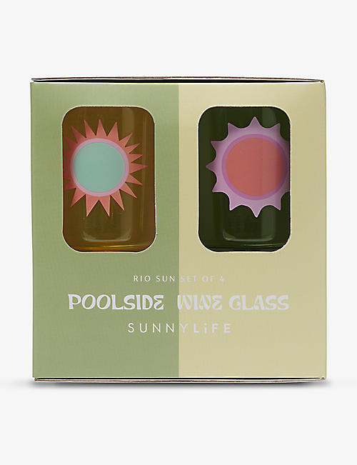SUNNYLIFE: Poolside graphic-print plastic wine glass set of four
