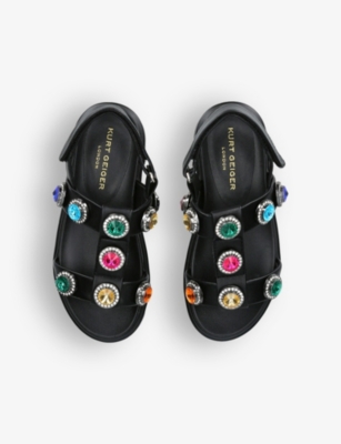 Shop Kurt Geiger London Girls Black/comb Kids Mini Orson Crystal-embellished Suede Sandals 6-7 Years